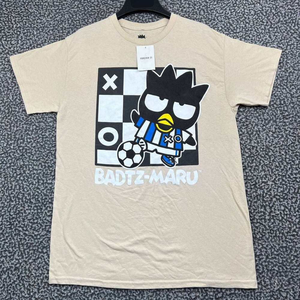 Sanrio Badtz-Maru Soccer Graphic Shirt Men Medium Tan Forever 21 Short Sleeve